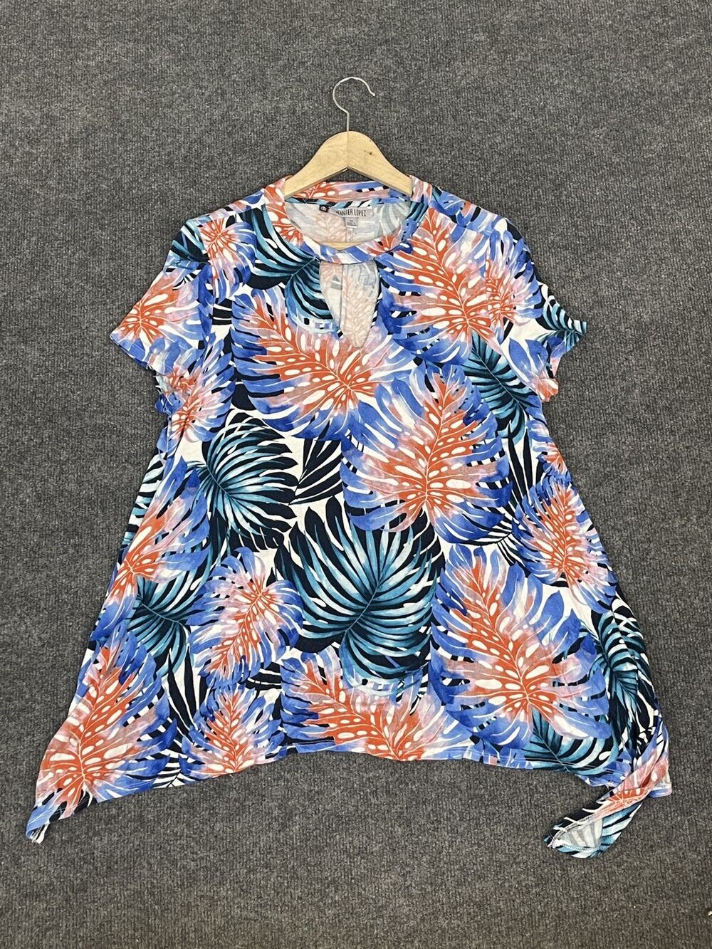 Jennifer Lopez Tunic Blouse XL Womens Short Sleeve Floral Rayon Stretch N111